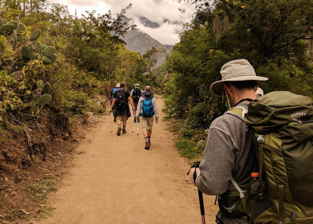 Four men on a gay hike along the Inca Trail.